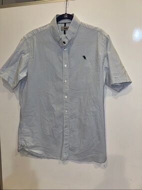 Slim Fit Light Blue Micro-Stripe Short Sleeve Button-Down Shirt X—Large